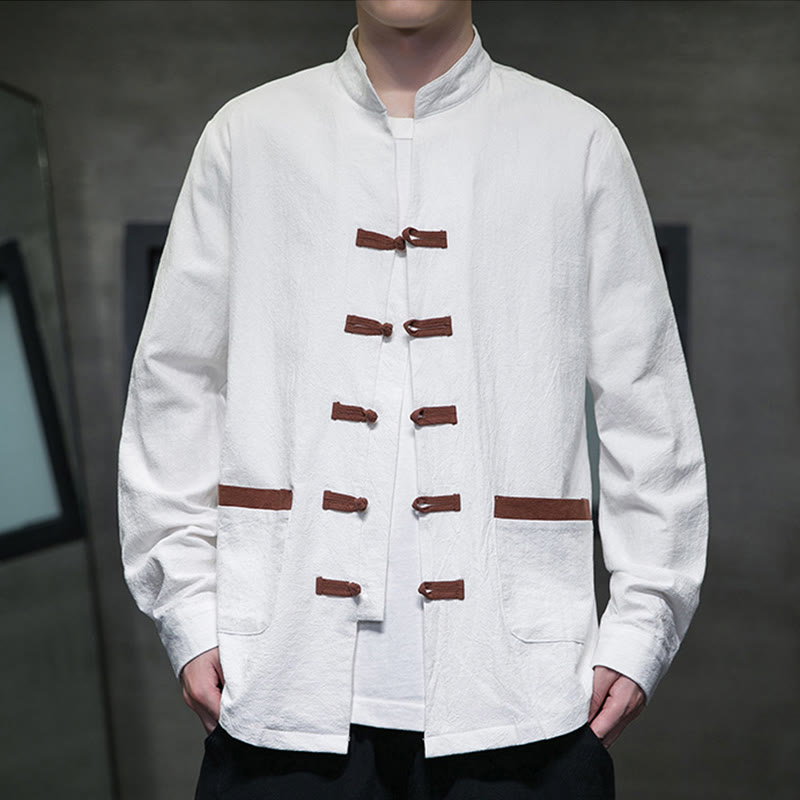 Tactile Cotton Linen Frog-Button Mindful Meditation Shirt