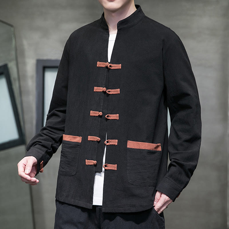 Tactile Cotton Linen Frog-Button Mindful Meditation Shirt