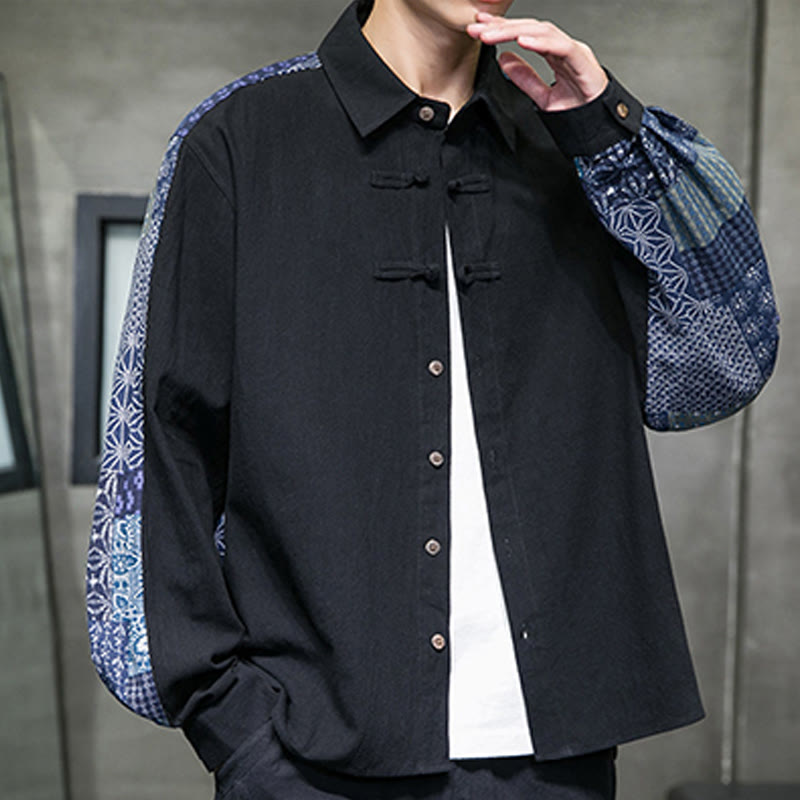 Breathable Cotton Blend Stand Collar Long Sleeve Meditation Shirt