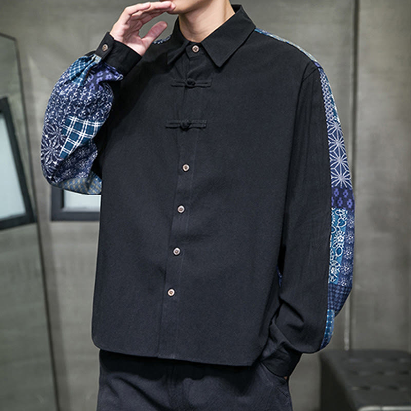 Breathable Cotton Blend Stand Collar Long Sleeve Meditation Shirt