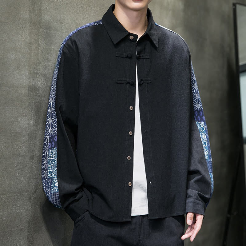 Breathable Cotton Blend Stand Collar Long Sleeve Meditation Shirt