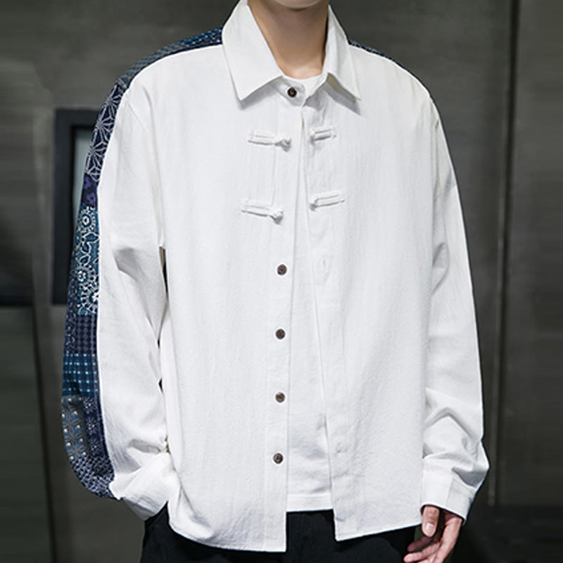 Breathable Cotton Blend Stand Collar Long Sleeve Meditation Shirt