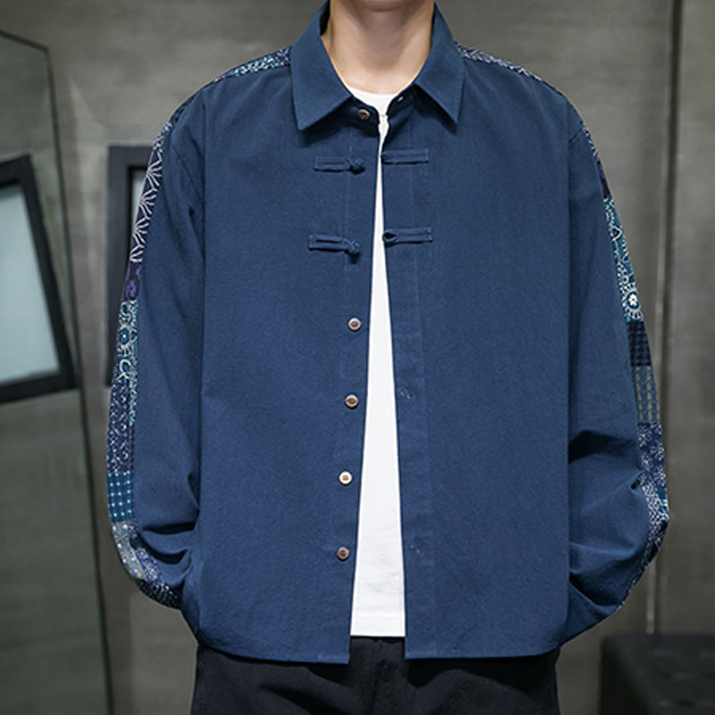 Breathable Cotton Blend Stand Collar Long Sleeve Meditation Shirt