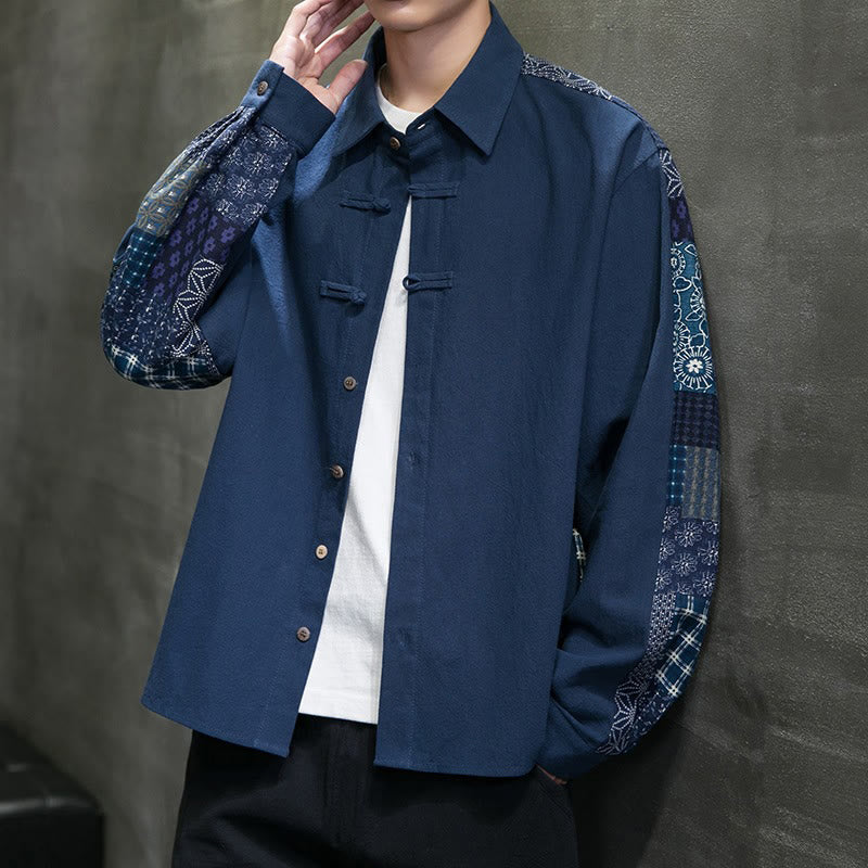 Breathable Cotton Blend Stand Collar Long Sleeve Meditation Shirt