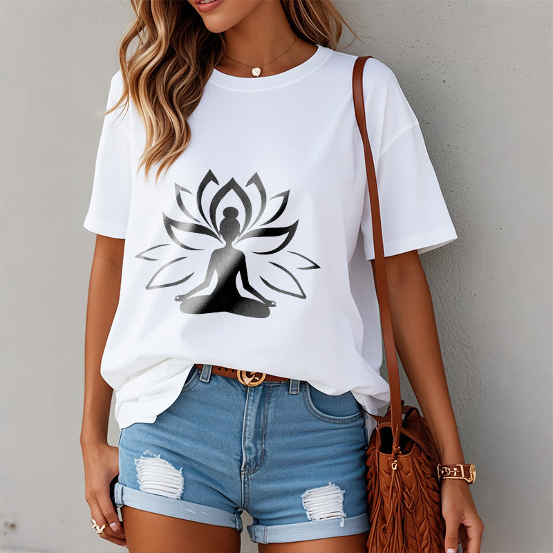 Tactile Cotton Lotus Graphic Meditation T-Shirt