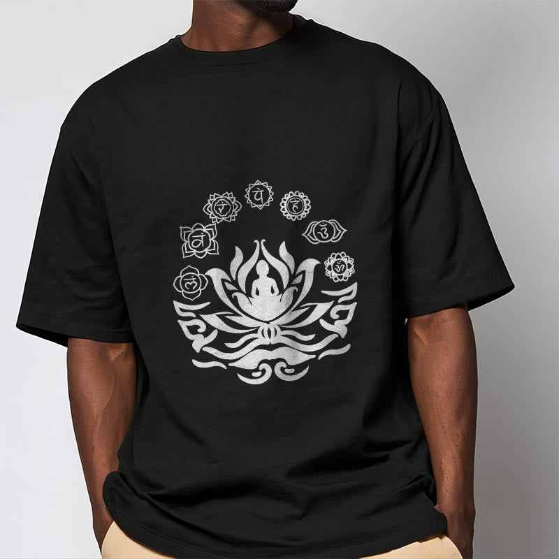 Tactile Cotton Sanskrit OM Lotus Meditation T-Shirt