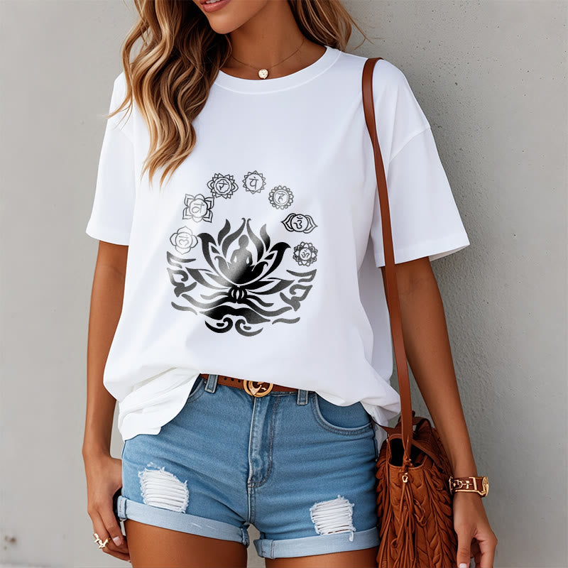 Tactile Cotton Sanskrit OM Lotus Meditation T-Shirt