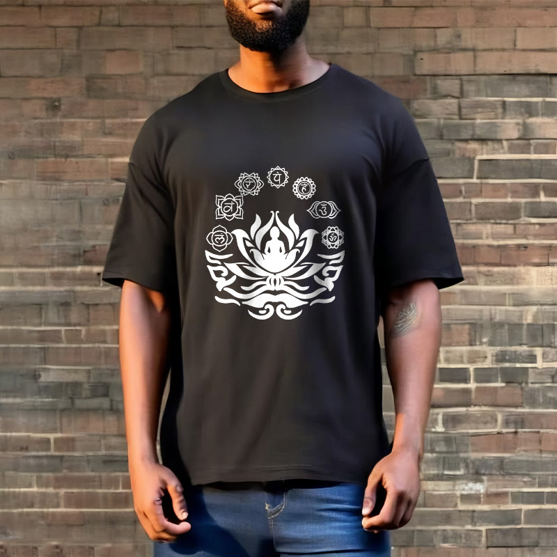 Tactile Cotton Sanskrit OM Lotus Meditation T-Shirt