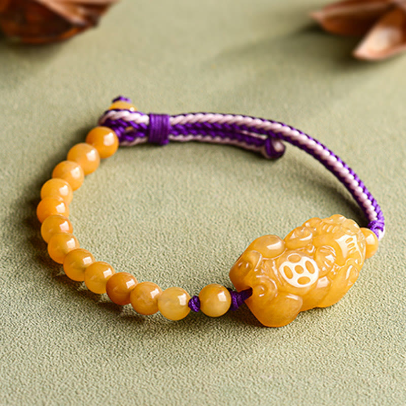 Golden Silk Jade Beaded Pixiu Anchor Bracelet