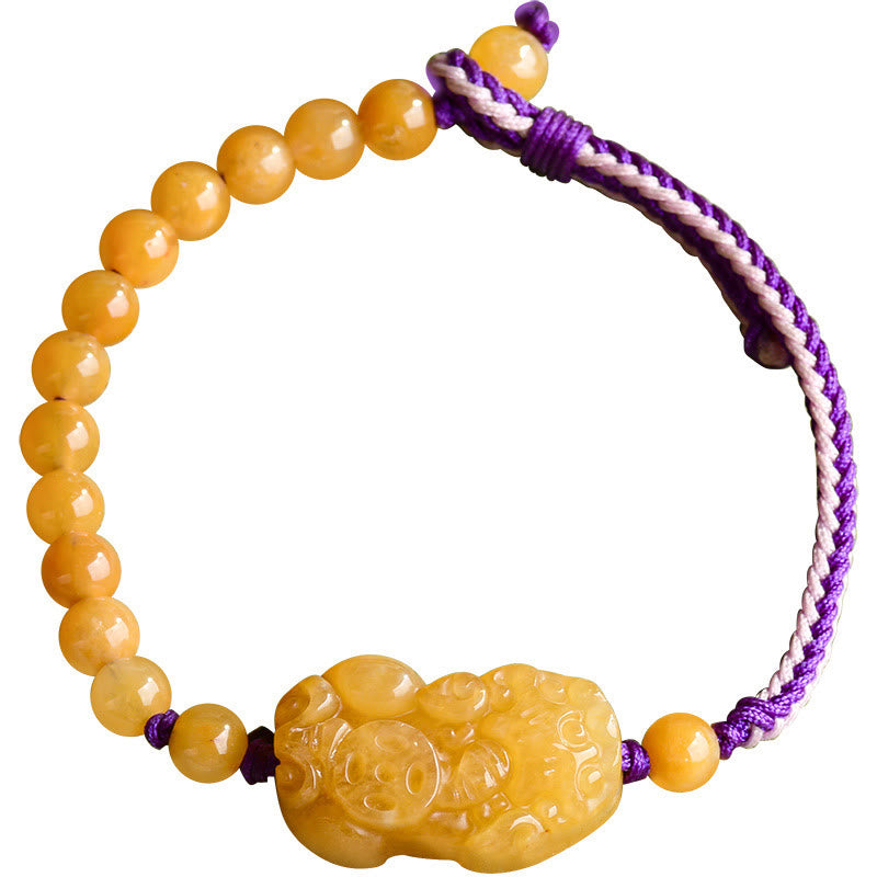 Golden Silk Jade Beaded Pixiu Anchor Bracelet