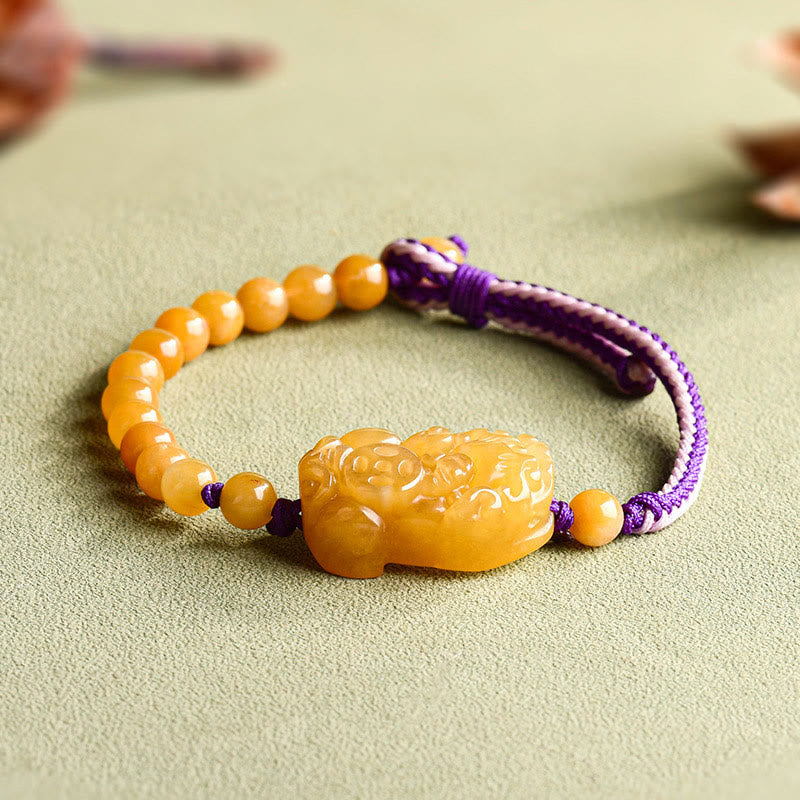 Golden Silk Jade Beaded Pixiu Anchor Bracelet