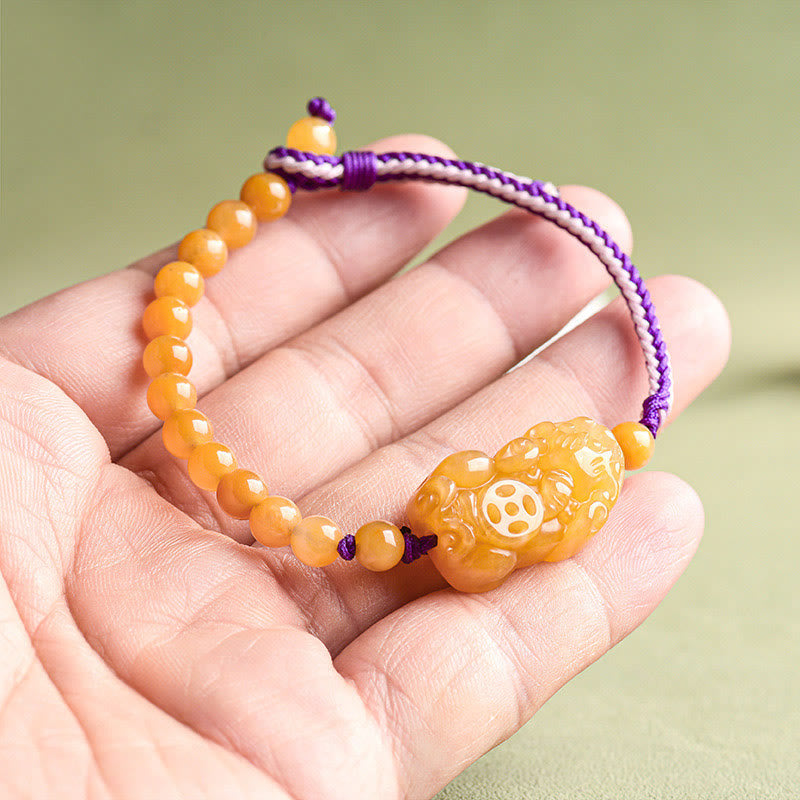 Golden Silk Jade Beaded Pixiu Anchor Bracelet