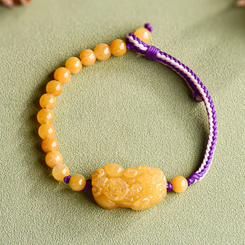 Golden Silk Jade Beaded Pixiu Anchor Bracelet