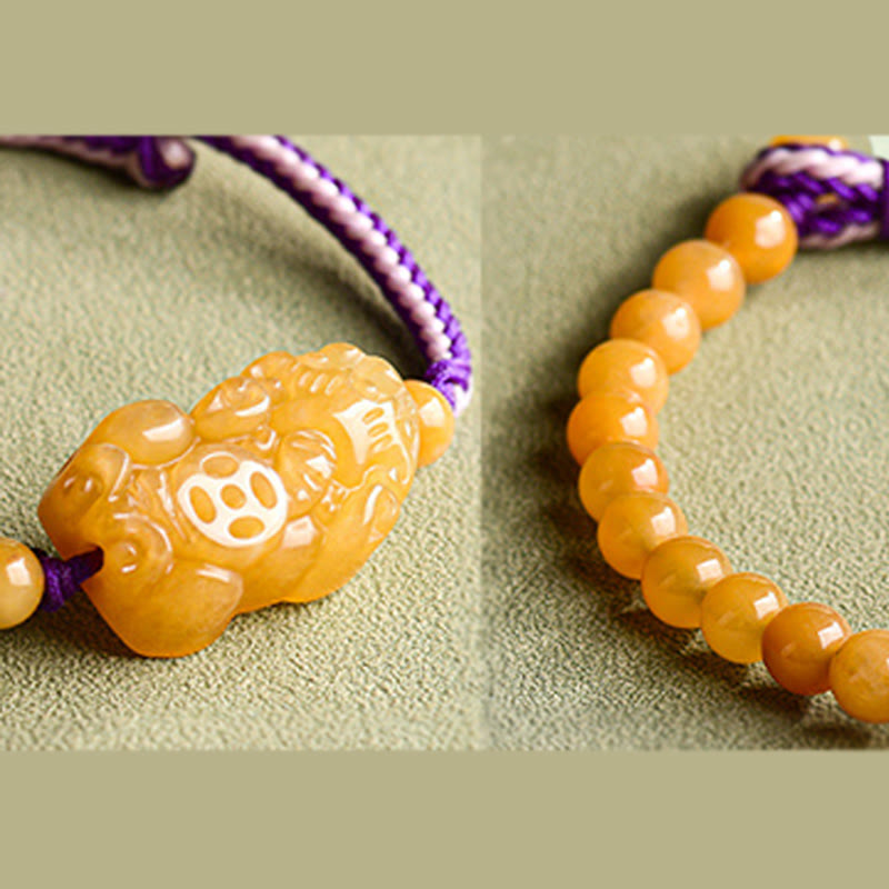 Golden Silk Jade Beaded Pixiu Anchor Bracelet