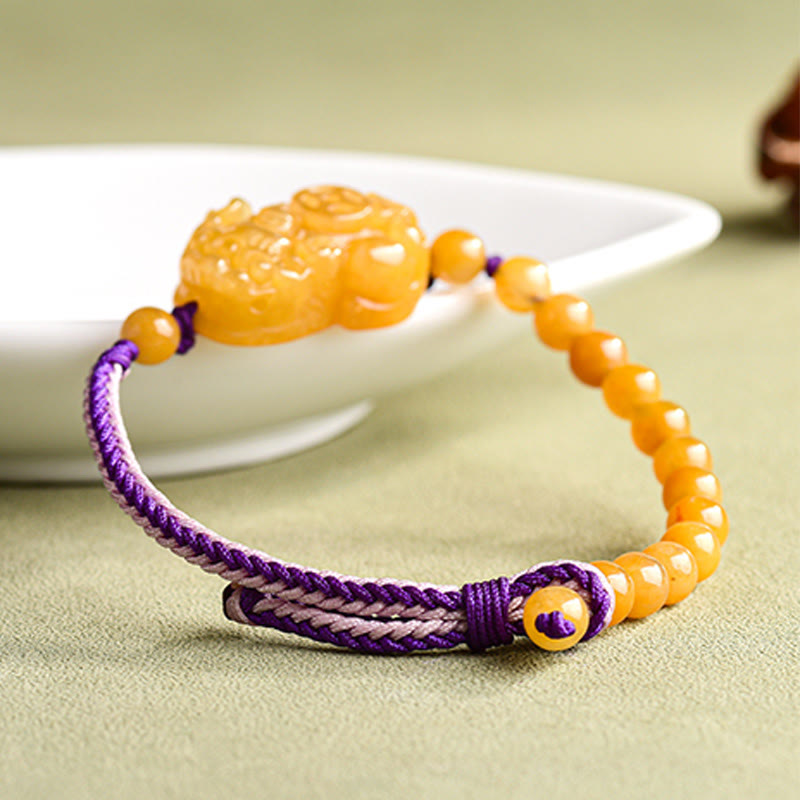 Golden Silk Jade Beaded Pixiu Anchor Bracelet
