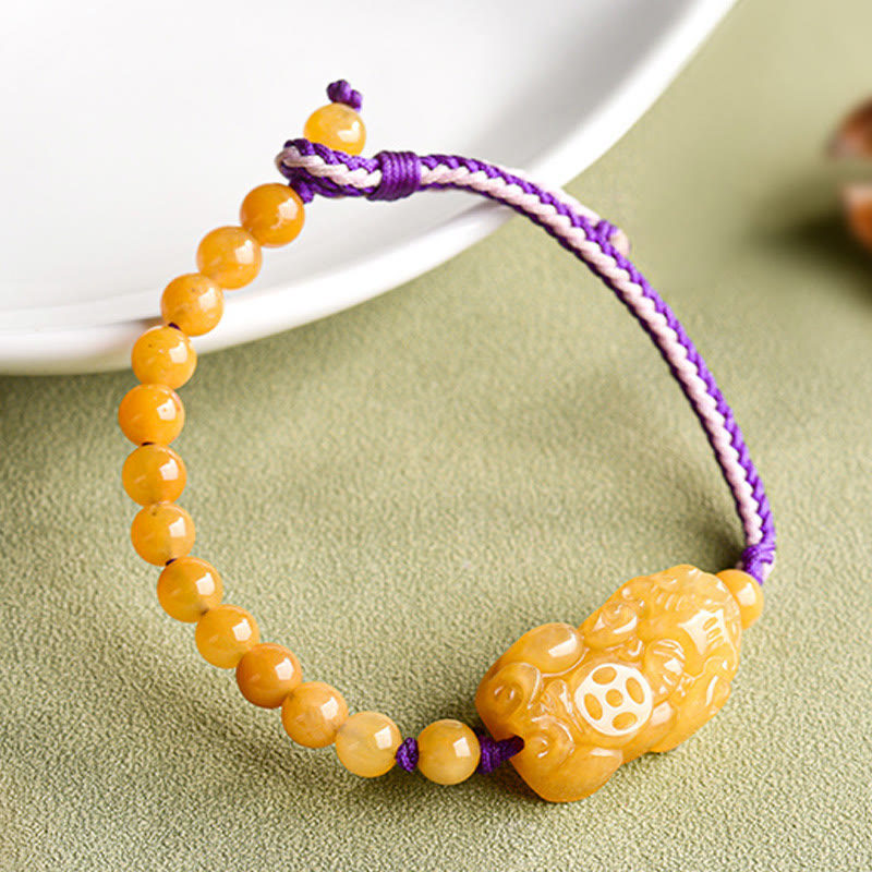 Golden Silk Jade Beaded Pixiu Anchor Bracelet