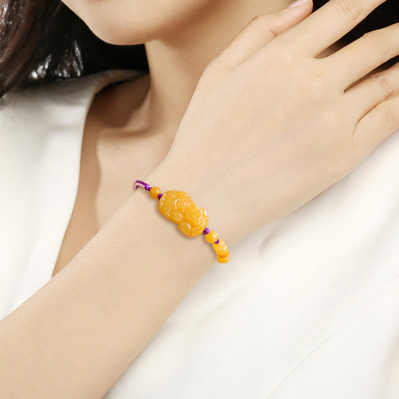 Golden Silk Jade Beaded Pixiu Anchor Bracelet