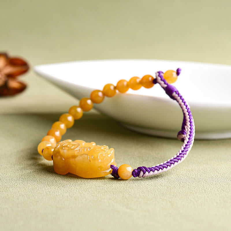 Golden Silk Jade Beaded Pixiu Anchor Bracelet