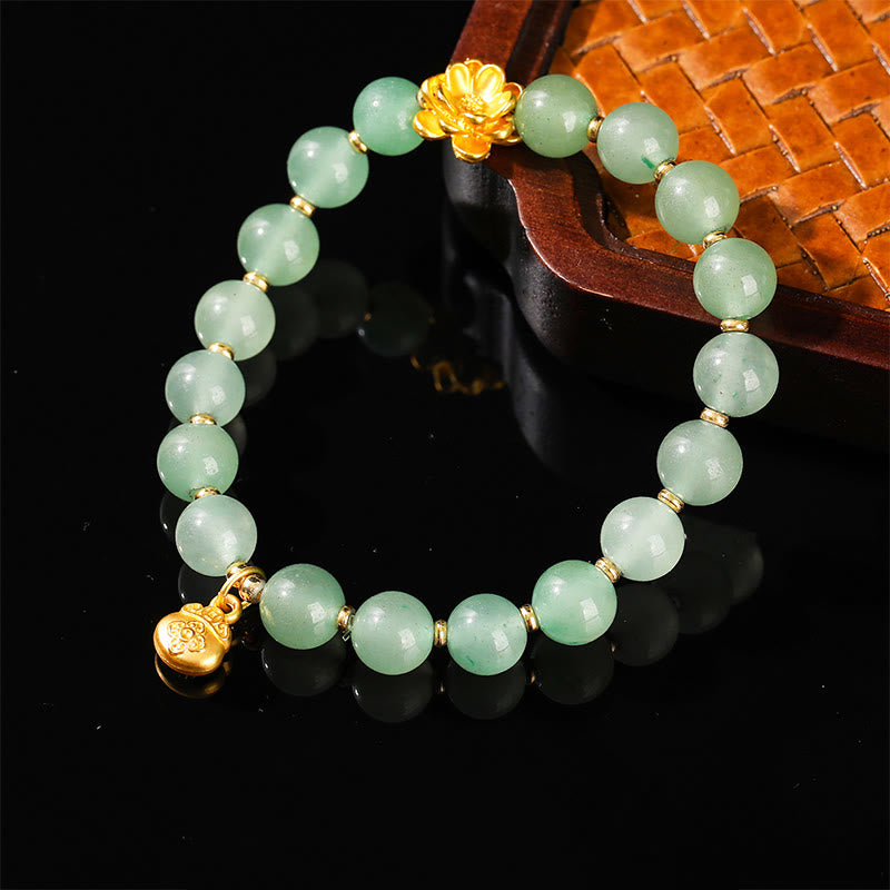 Natural Jade and Green Aventurine Wu Lou Gourd Fu Character Beaded Bracelet