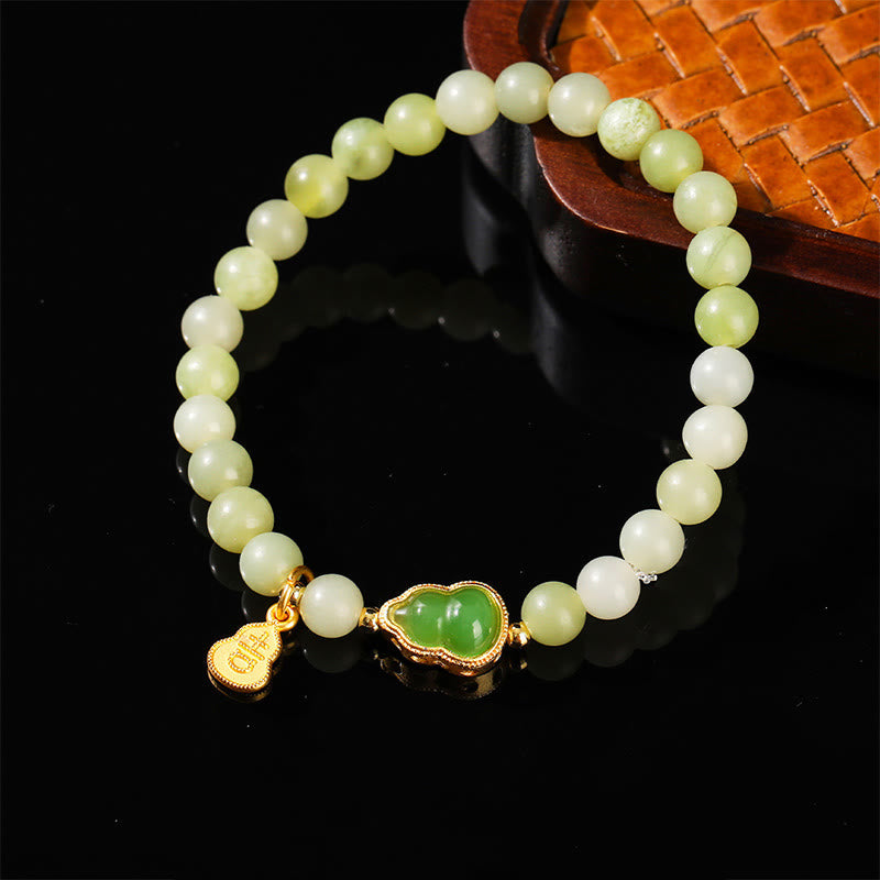 Natural Jade and Green Aventurine Wu Lou Gourd Fu Character Beaded Bracelet