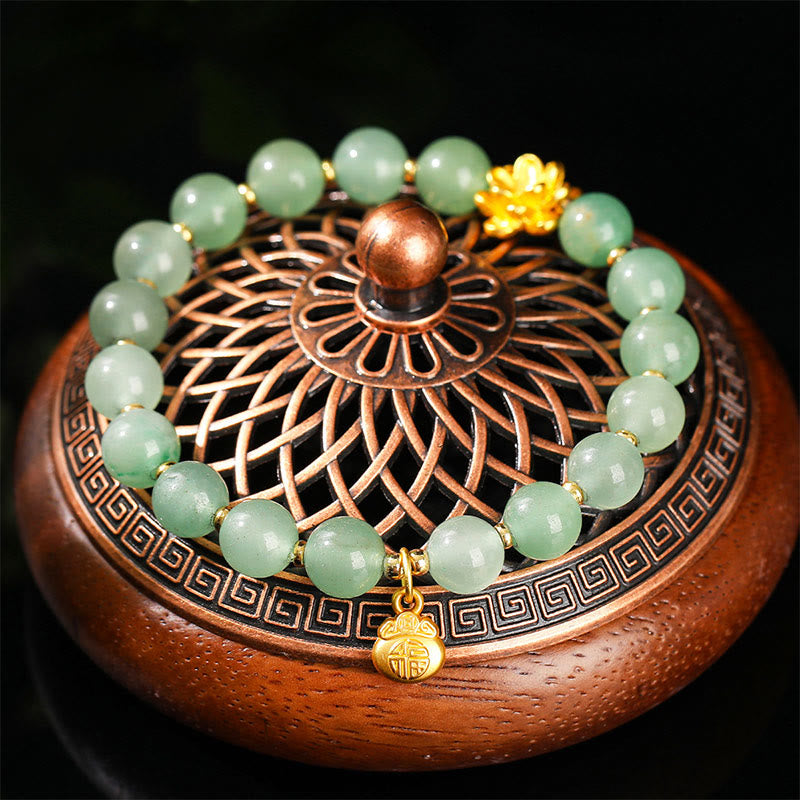 Natural Jade and Green Aventurine Wu Lou Gourd Fu Character Beaded Bracelet