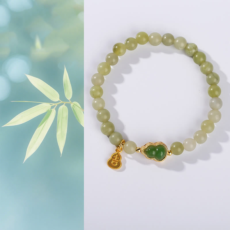 Natural Jade and Green Aventurine Wu Lou Gourd Fu Character Beaded Bracelet
