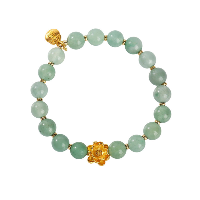 Natural Jade and Green Aventurine Wu Lou Gourd Fu Character Beaded Bracelet