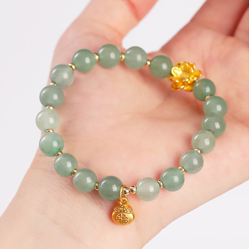 Natural Jade and Green Aventurine Wu Lou Gourd Fu Character Beaded Bracelet