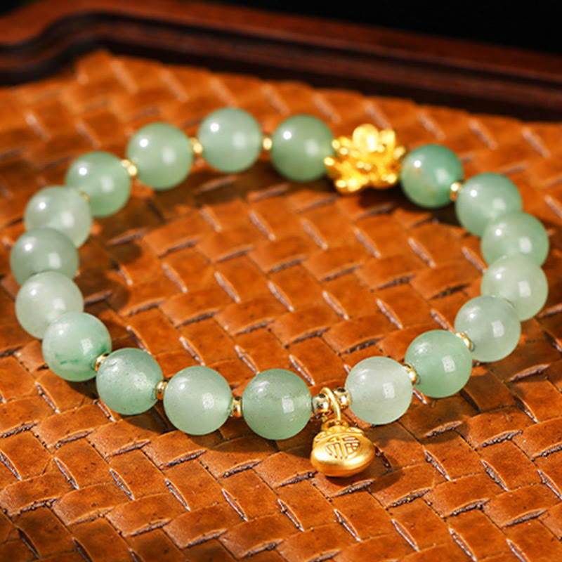 Natural Jade and Green Aventurine Wu Lou Gourd Fu Character Beaded Bracelet