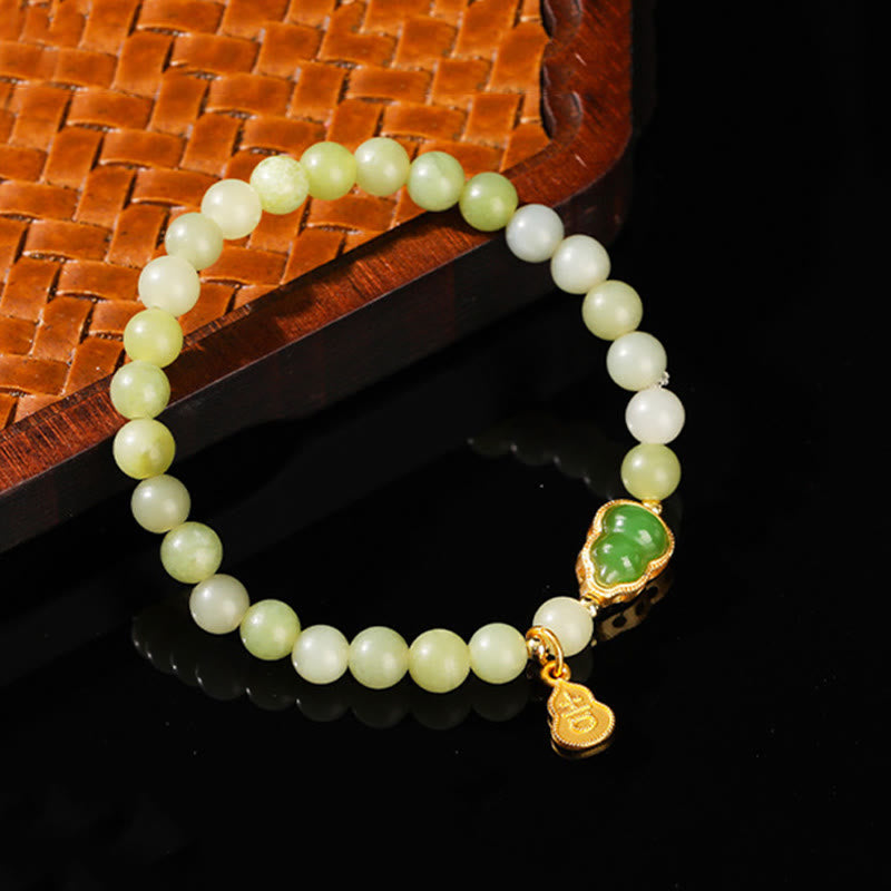 Natural Jade and Green Aventurine Wu Lou Gourd Fu Character Beaded Bracelet