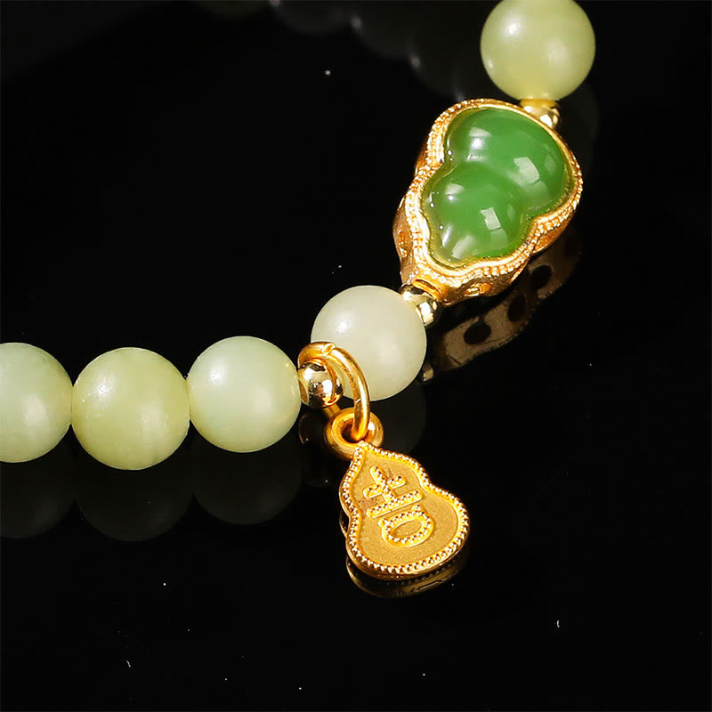 Natural Jade and Green Aventurine Wu Lou Gourd Fu Character Beaded Bracelet