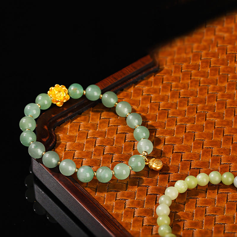 Natural Jade and Green Aventurine Wu Lou Gourd Fu Character Beaded Bracelet