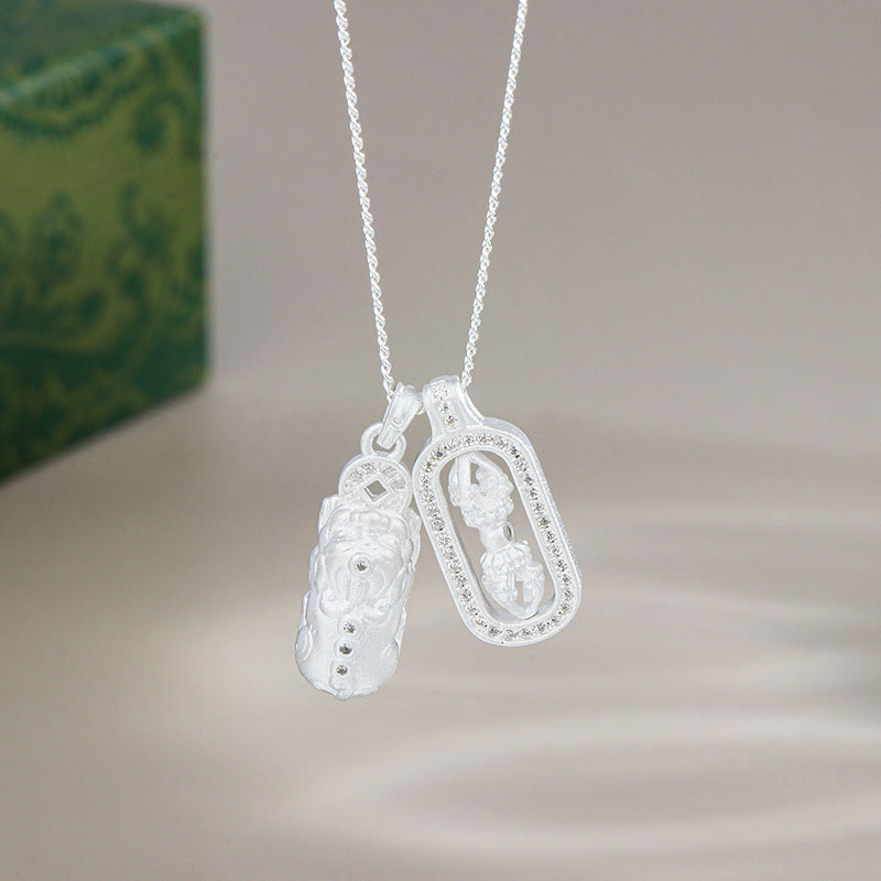 925 Sterling Silver Mini PiXiu Dorje Vajra Wealth Necklace Pendant