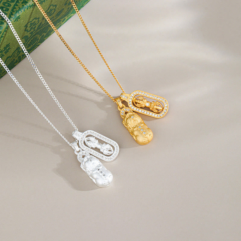 925 Sterling Silver Mini PiXiu Dorje Vajra Wealth Necklace Pendant