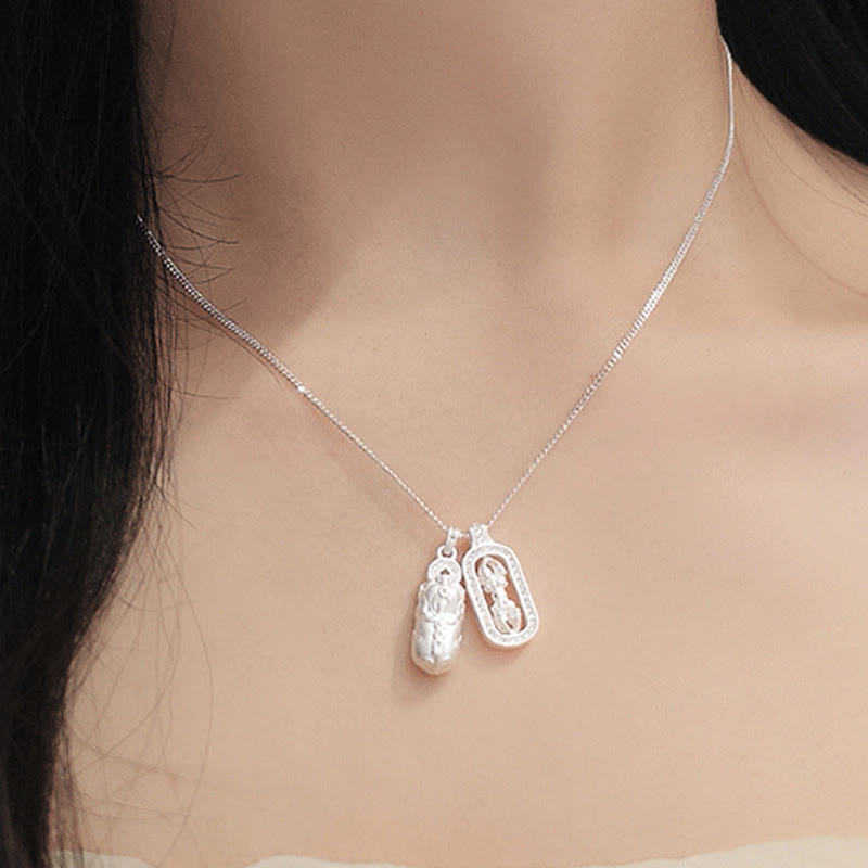 925 Sterling Silver Mini PiXiu Dorje Vajra Wealth Necklace Pendant