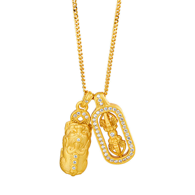925 Sterling Silver Mini PiXiu Dorje Vajra Wealth Necklace Pendant