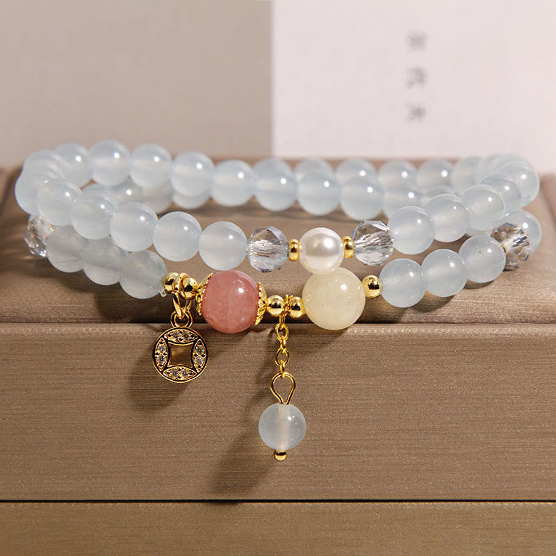 Tourmaline Purple Jade Aquamarine Jade Copper Coin Positive Double Wrap Bracelet