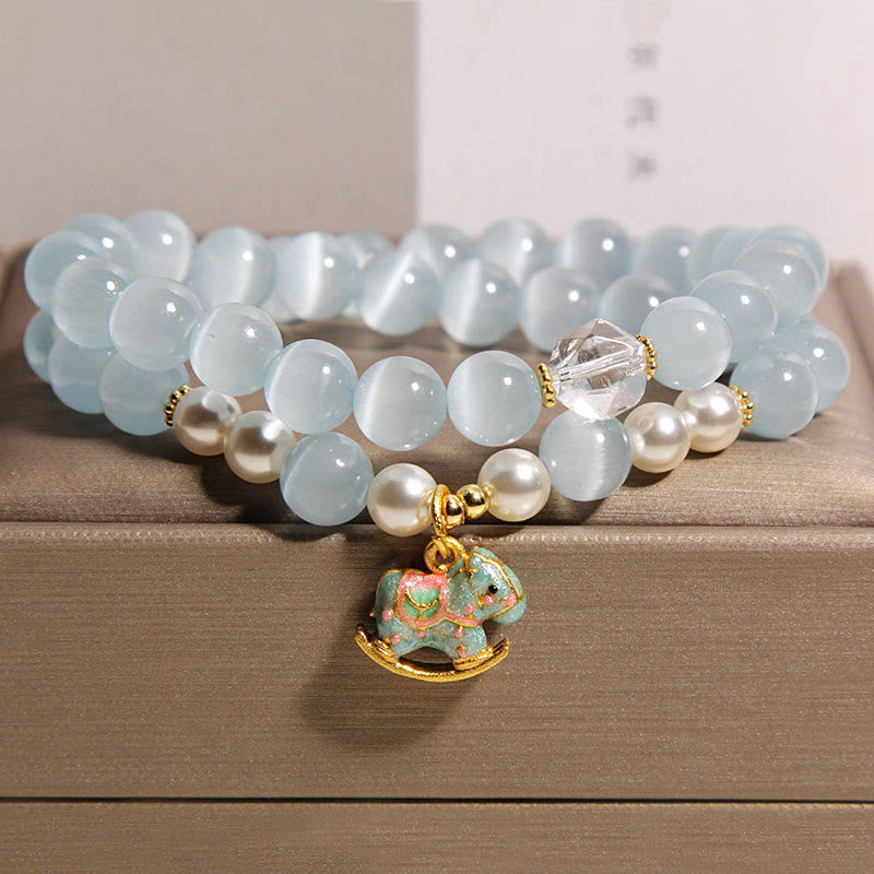 Blue Cat's Eye and Copper Trojan Horse Double Wrap Bracelet
