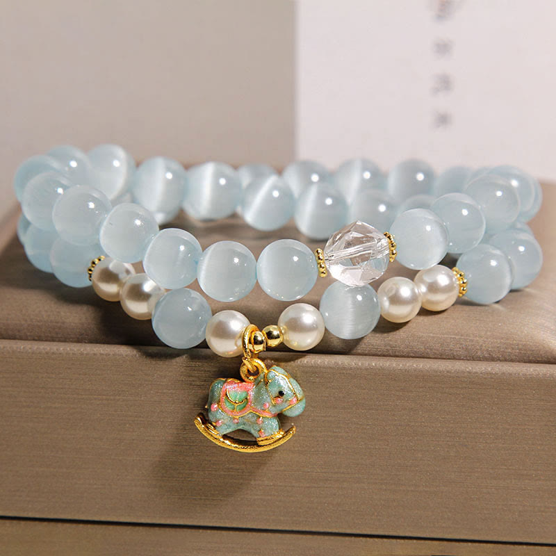 Blue Cat's Eye and Copper Trojan Horse Double Wrap Bracelet