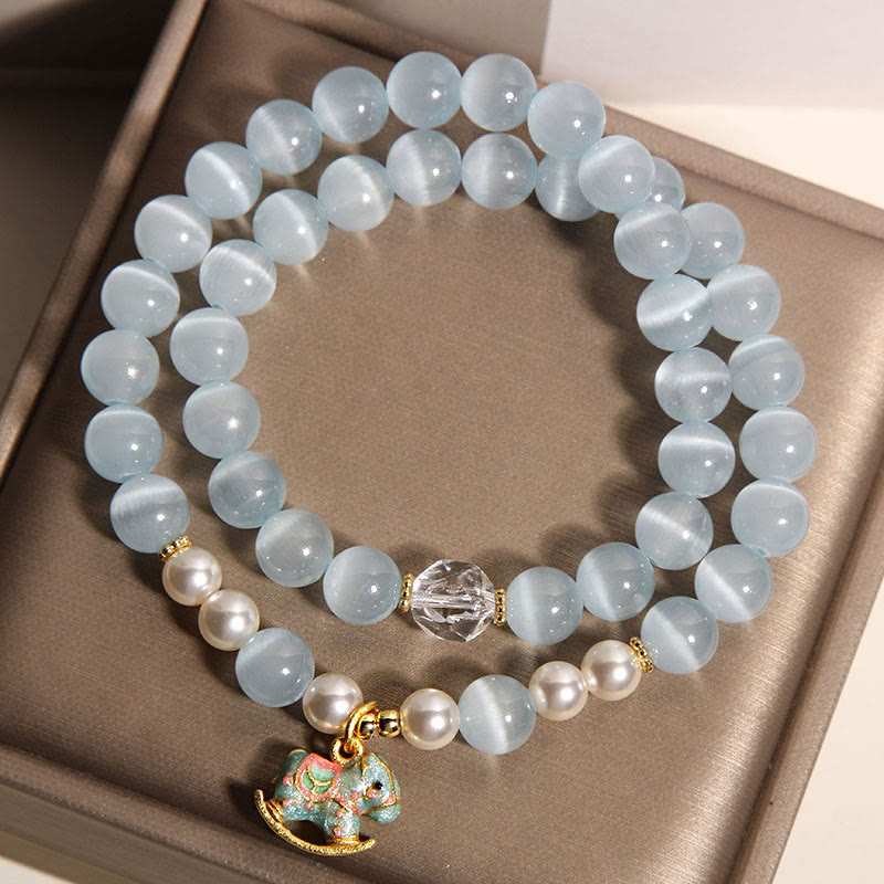 Blue Cat's Eye and Copper Trojan Horse Double Wrap Bracelet
