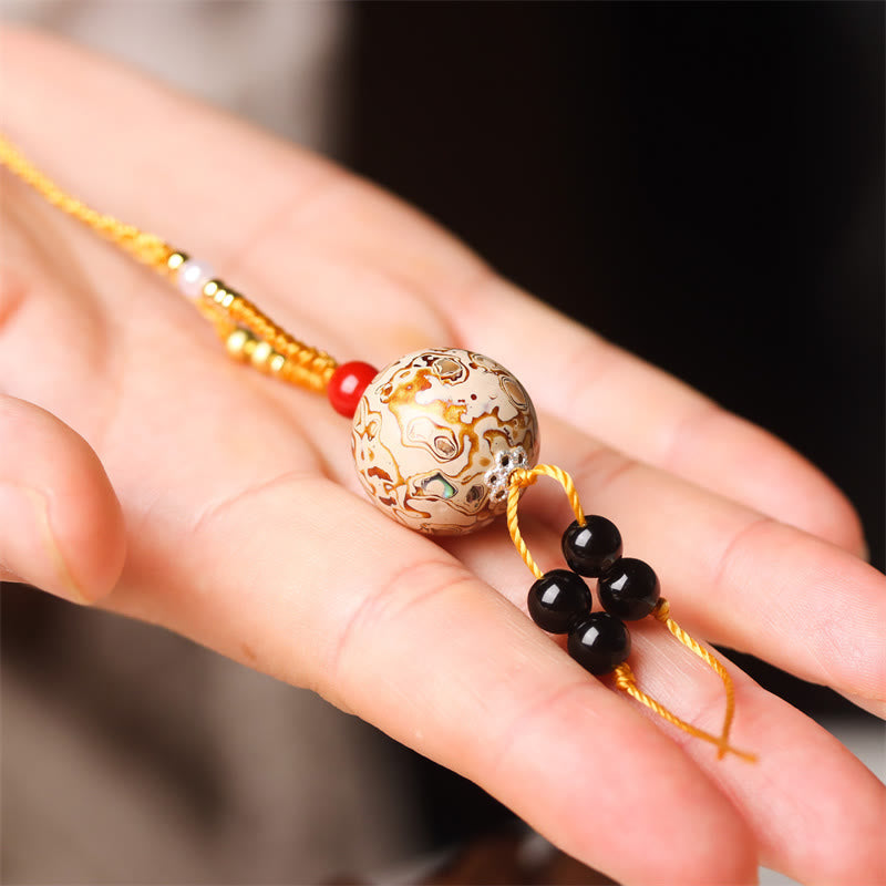 Ebony Wood Venus Aurora Bead Lacquer Craft Peace Necklace Pendant