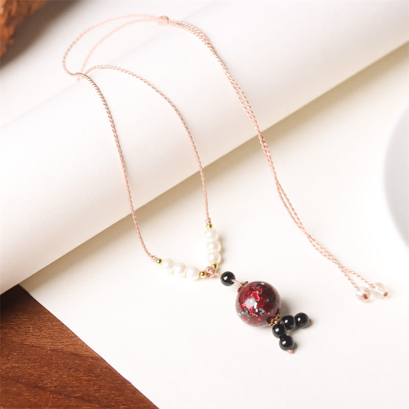 Ebony Wood Aurora Lacquer Craft Bead Pearl Balance Necklace Pendant