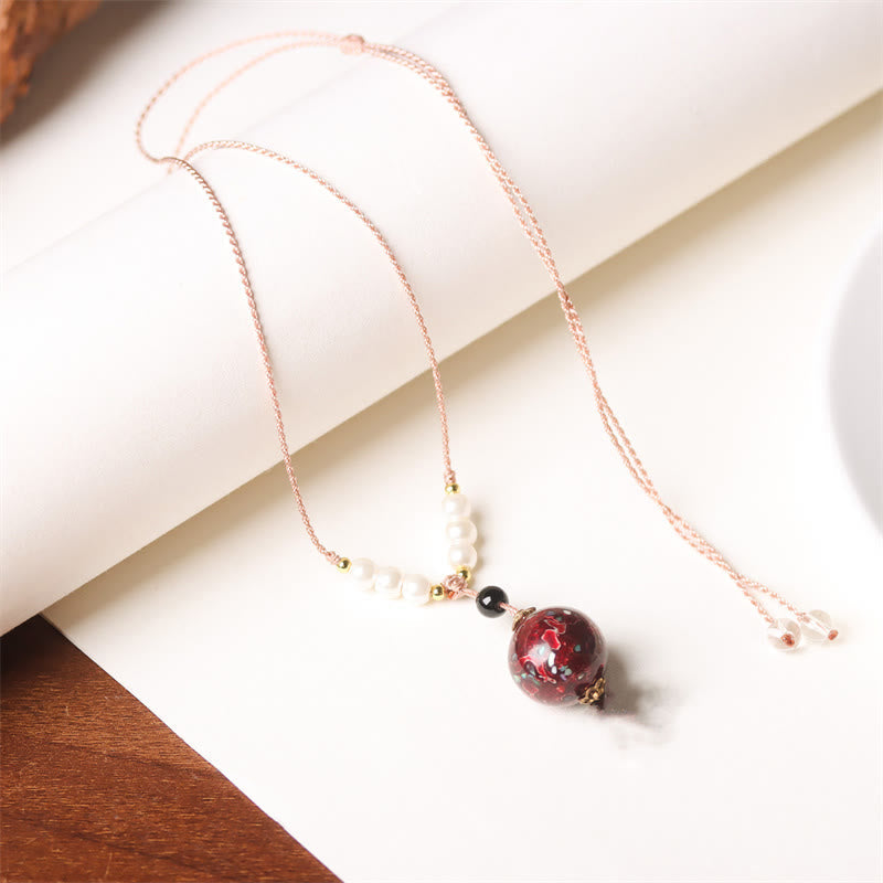 Ebony Wood Aurora Lacquer Craft Bead Pearl Balance Necklace Pendant