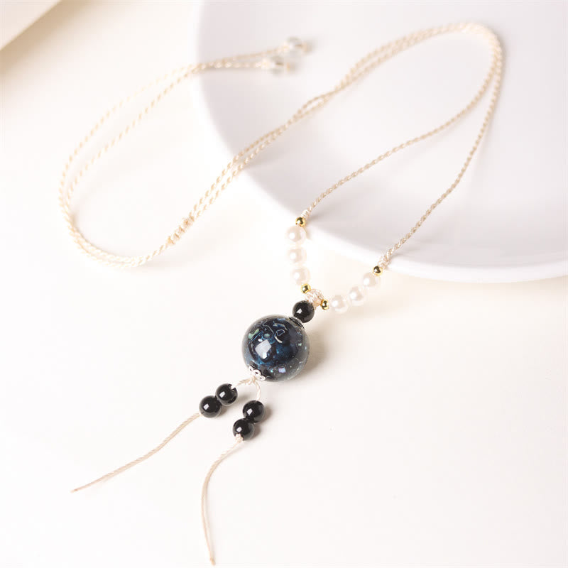 Ebony Wood Aurora Lacquer Craft Bead Pearl Balance Necklace Pendant