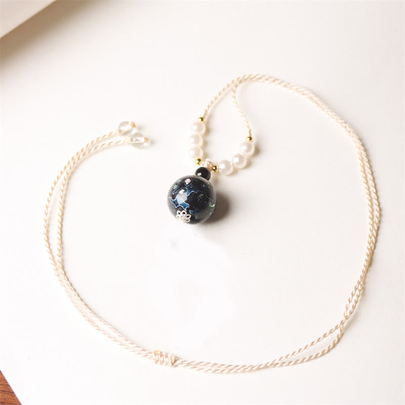 Ebony Wood Aurora Lacquer Craft Bead Pearl Balance Necklace Pendant