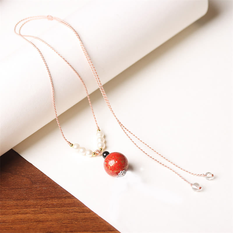 Ebony Wood Aurora Lacquer Craft Bead Pearl Balance Necklace Pendant