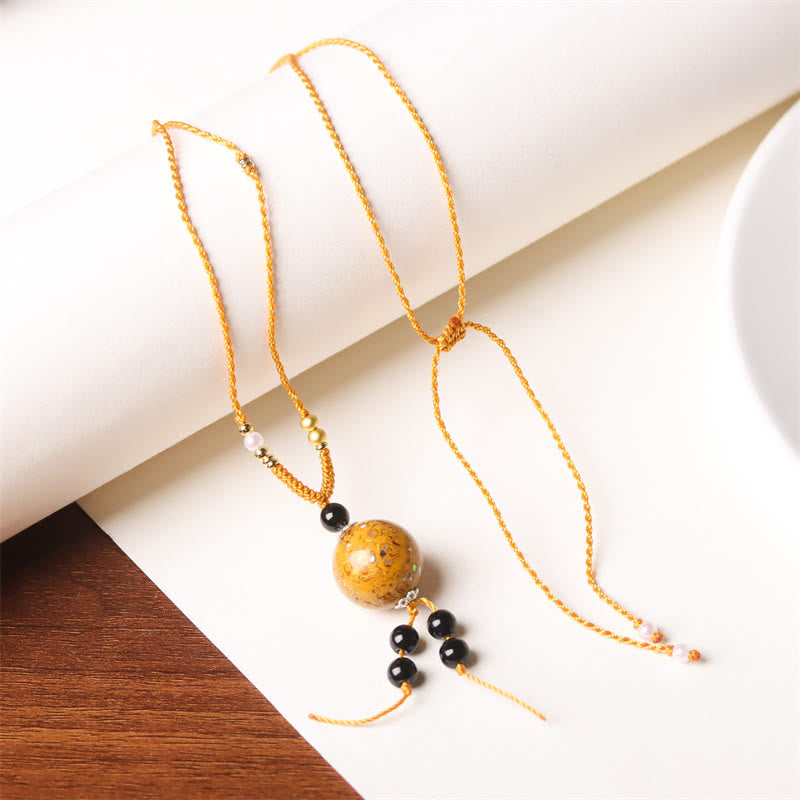 Ebony Wood Aurora Lacquer Craft Bead Pearl Balance Necklace Pendant