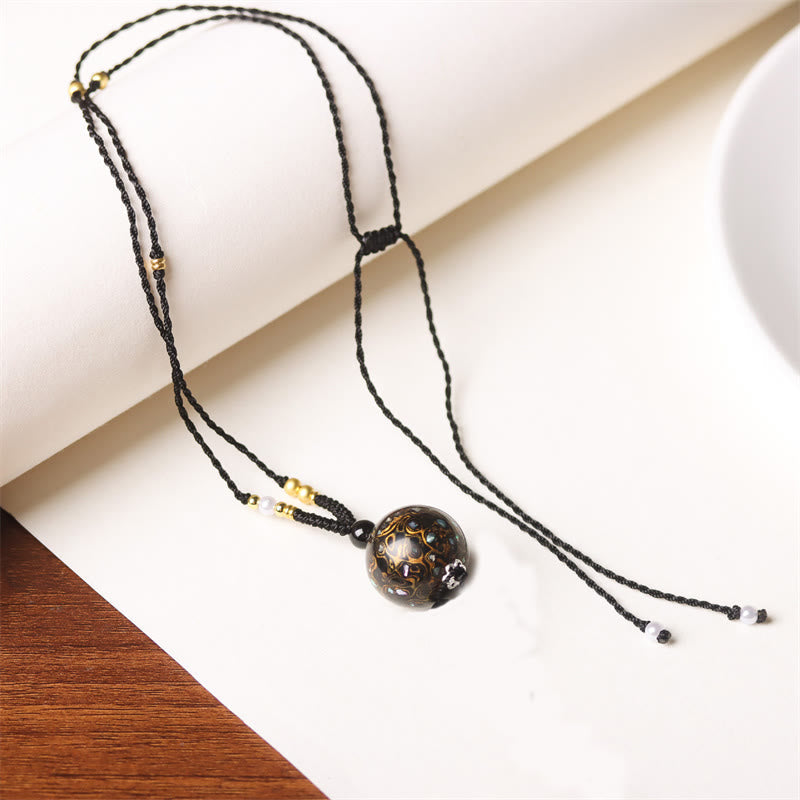 Ebony Wood Aurora Lacquer Craft Bead Pearl Balance Necklace Pendant