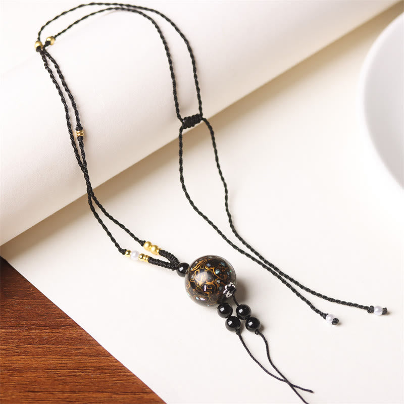 Ebony Wood Aurora Lacquer Craft Bead Pearl Balance Necklace Pendant