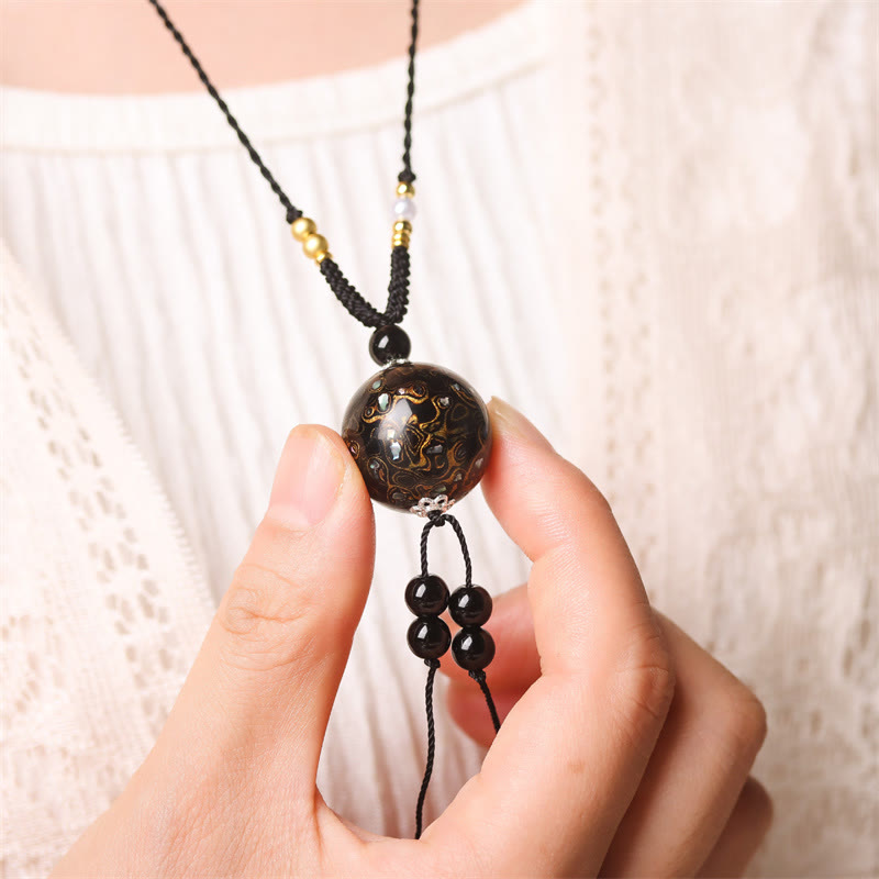 Ebony Wood Aurora Lacquer Craft Bead Pearl Balance Necklace Pendant